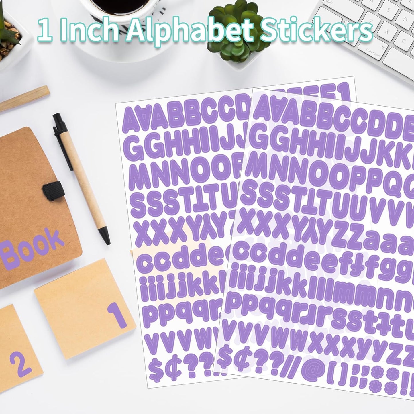 Alphabet Stickers, 1''Inch Vinyl Letter Stickers, Purple - 12 Sheets, Mailbox Numbers & Bulletin Boards