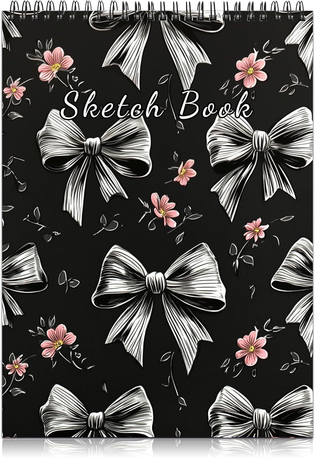 Deokke Sketchbook Top Spiral Bound Sketch Pad, 9 x 12 inch,100GSM Thick Paper,50 Sheets 100 Pages,Art Sketch Book Aesthetic Cute Drawing Writing Paper for Girls Women-Gray Bowknot