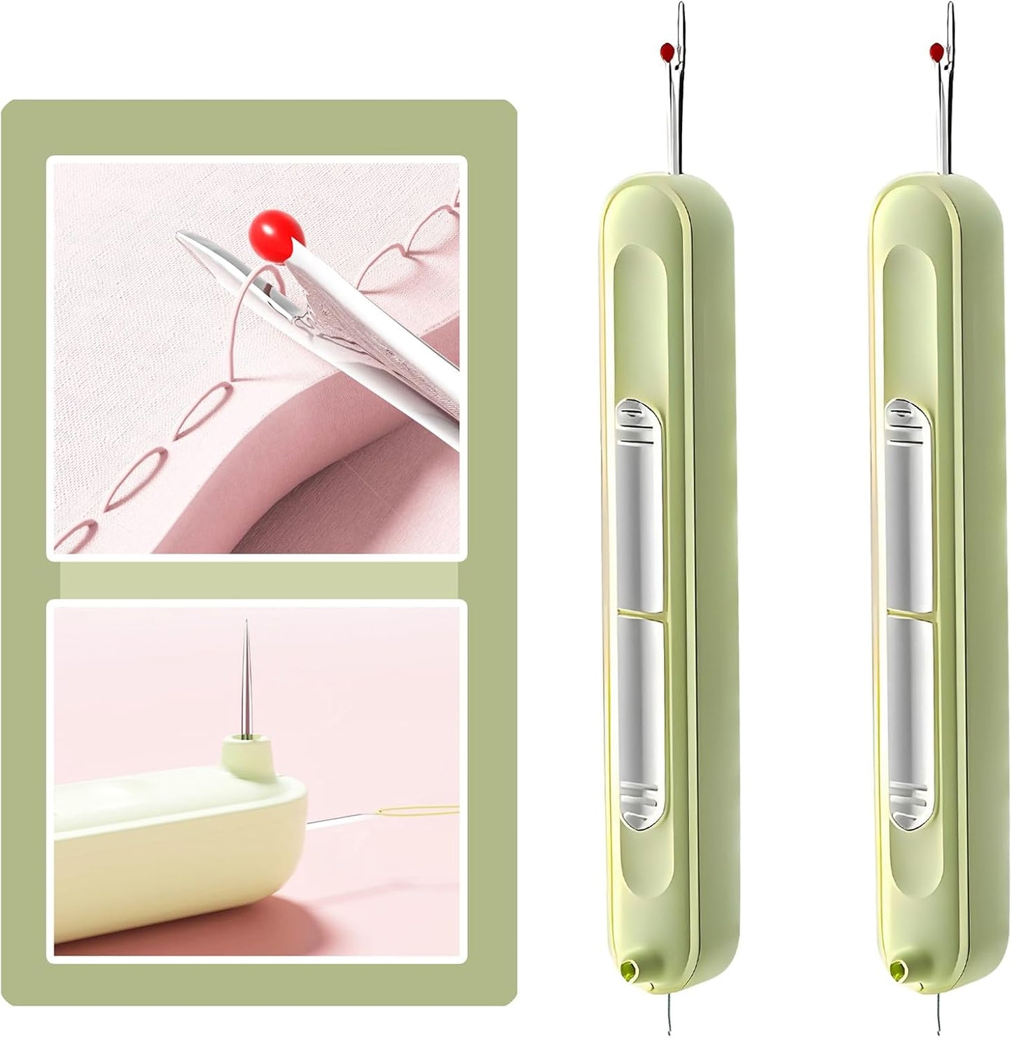 Upgraded 2 in 1 Automatic Needle Threaders Seam Ripper,Quilting Supplies Sewing Kit,Quick Sewing Machine Loop Needle Threaders (2PCS-Green)