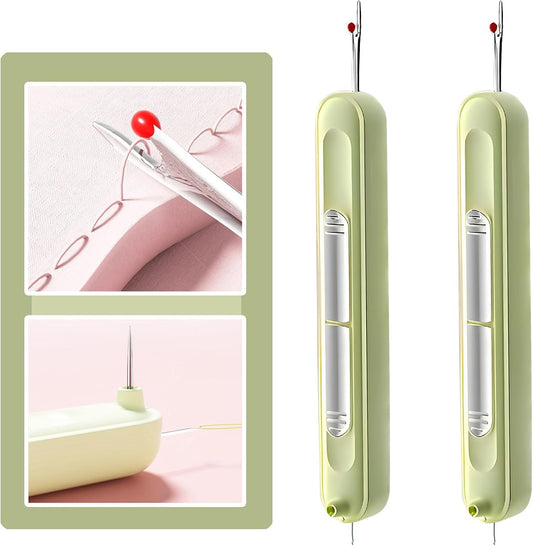 Upgraded 2 in 1 Automatic Needle Threaders Seam Ripper,Quilting Supplies Sewing Kit,Quick Sewing Machine Loop Needle Threaders (2PCS-Green)