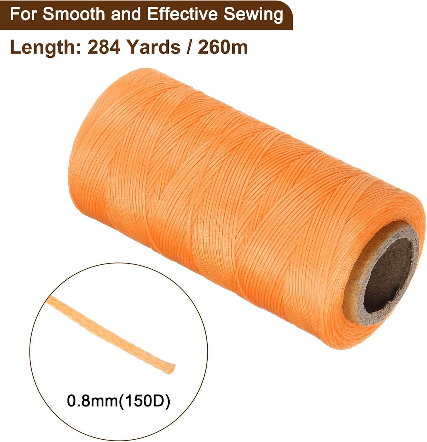 uxcell Leather Sewing Waxed Thread, 284 Yards / 260m 0.8mm 150D Flat Polyester All-Purpose Threads for Leather Crafts, Bookbinding, Orange