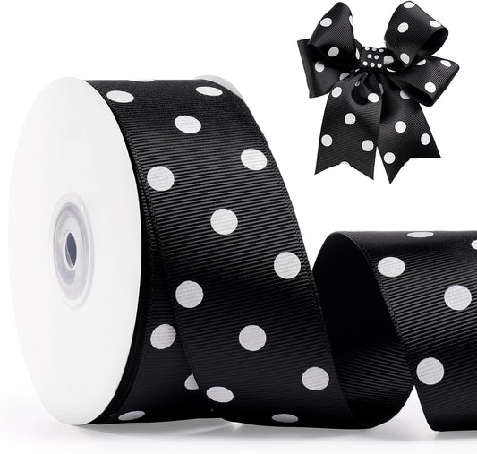 Polka Dot Grosgrain Ribbon 1.5 Inch, 25 Yards Spool Black and White Dot Craft Ribbon for Christmas Gift Wrapping DIY Crafts Hair Bows Wedding Party Decor Sewing and Home Decoration