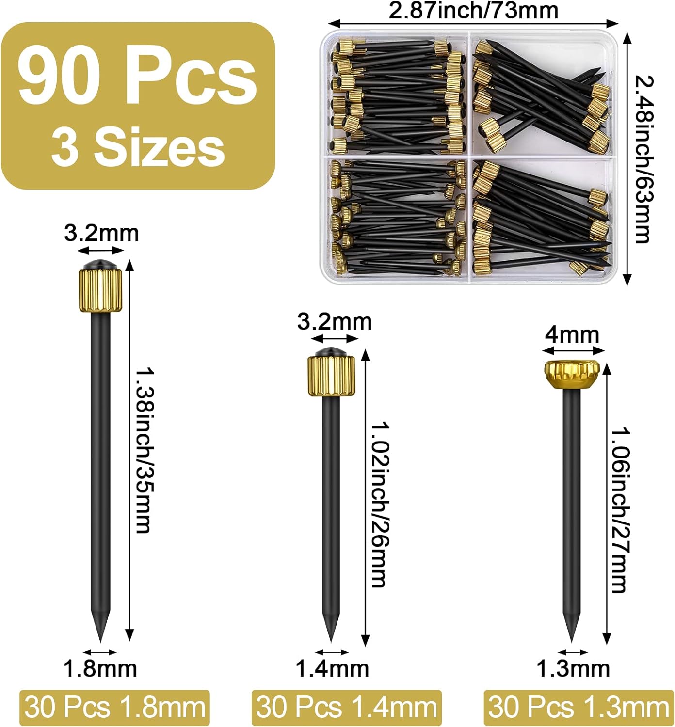 90PCS Picture Hanging Nails, 3 Sizes Wall Decorative Nails for Hanging Pictures Frame Kit Hanging Hardware Tool Hangers for Claw Drywall Nails (Small Medium Large Nails)