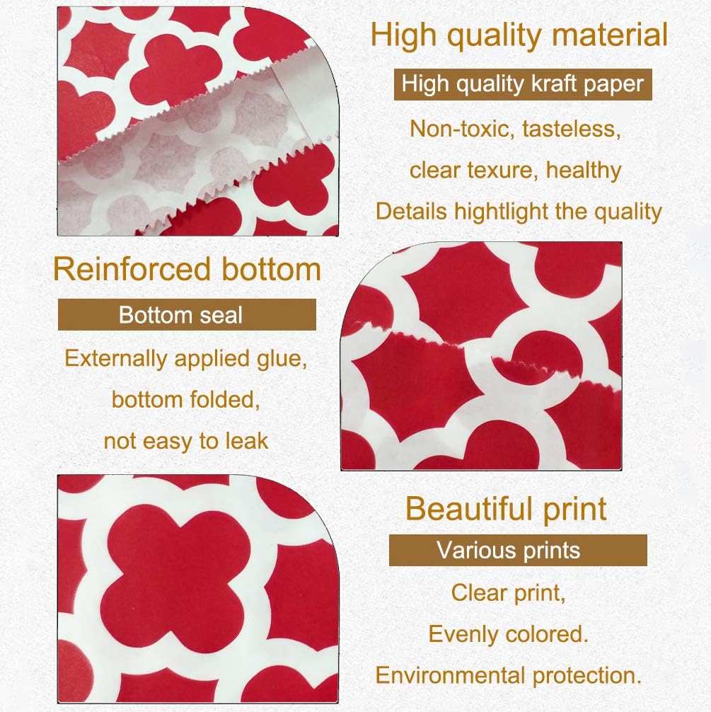 KEYYOOMY 200 Pcs Red Candy Buffet Bags - Small Polka Dot Paper Treat Bags for Wedding Birthday Party (5 inch x 7 inch)