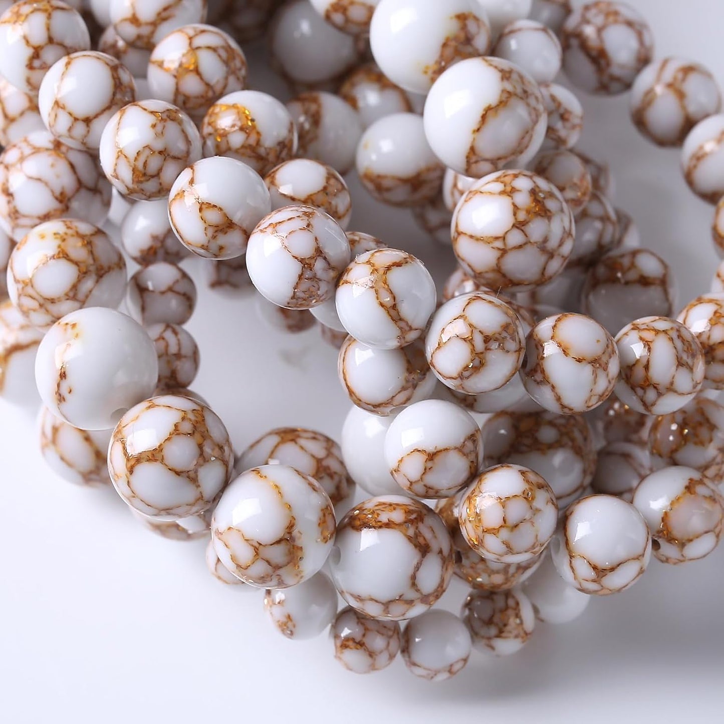 32pcs 12mm White Howlite Spun Gold Stone Beads for Jewelry Making Natural Stone Energy Healing Beads DIY Bracelet Necklace 15" (12mm, White Howlite Spun Gold Stone)