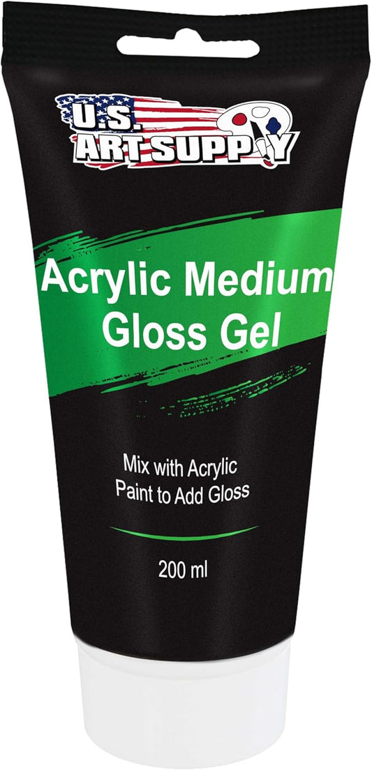 U.S. Art Supply Clear Acrylic Gel Medium Gloss, 200ml - (6.7 Ounce) Tube - Increase Gloss, Viscosity & Transparency for Acrylic Paints