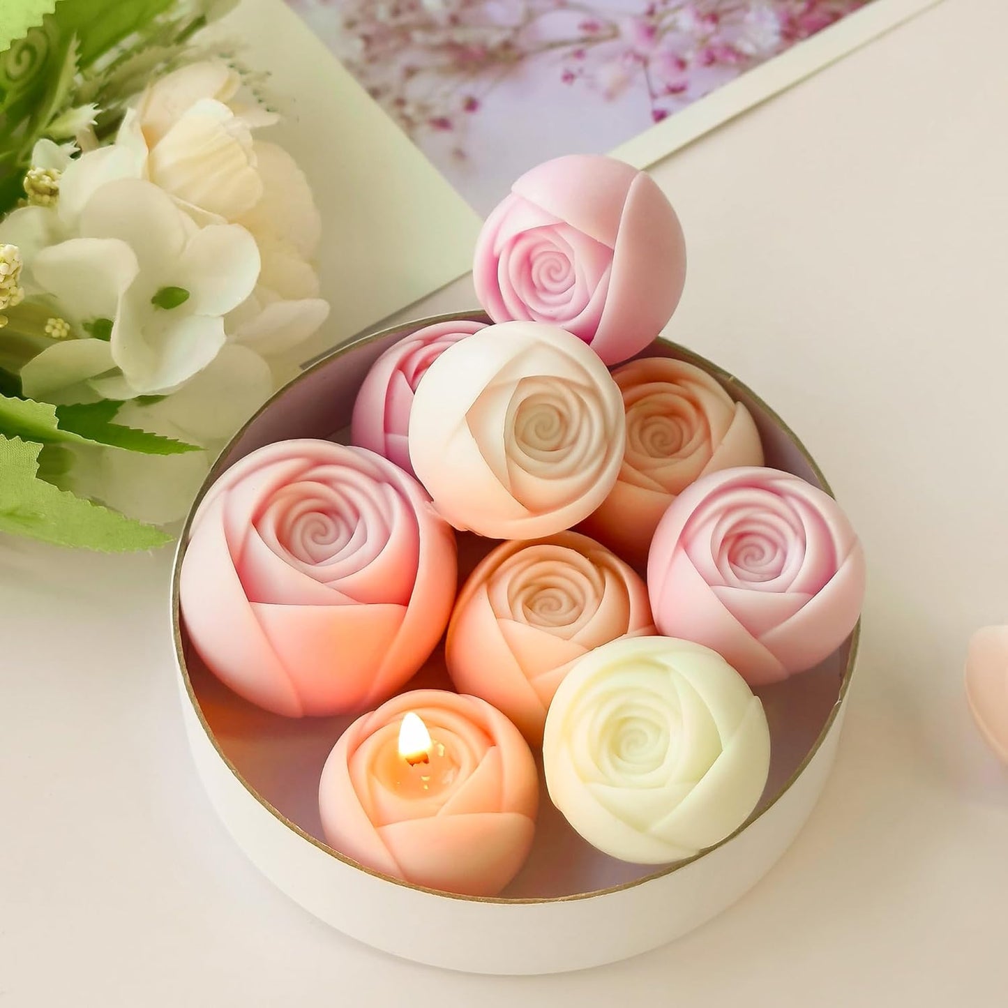 2 Pack Flower Succulent Candle Mold - Rose Flower - Resin Casting Silicone Molds for Home Decor & Candle Making Wave Spiral Mold