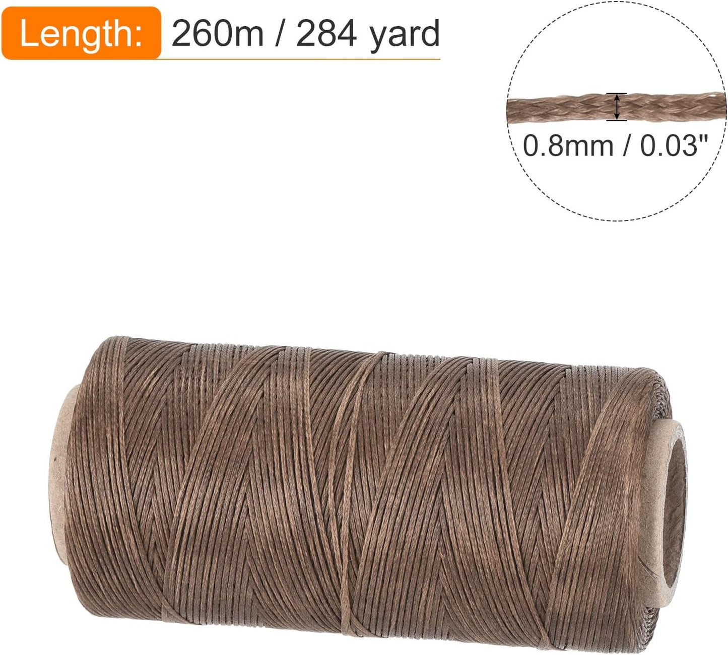 MECCANIXITY Waxed Thread,284 Yard 0.8mm 150D Flat Wax Thread Polyester Waxed String for Leather Sewing Hand Weaving Book Binding Home Decoration, Brown