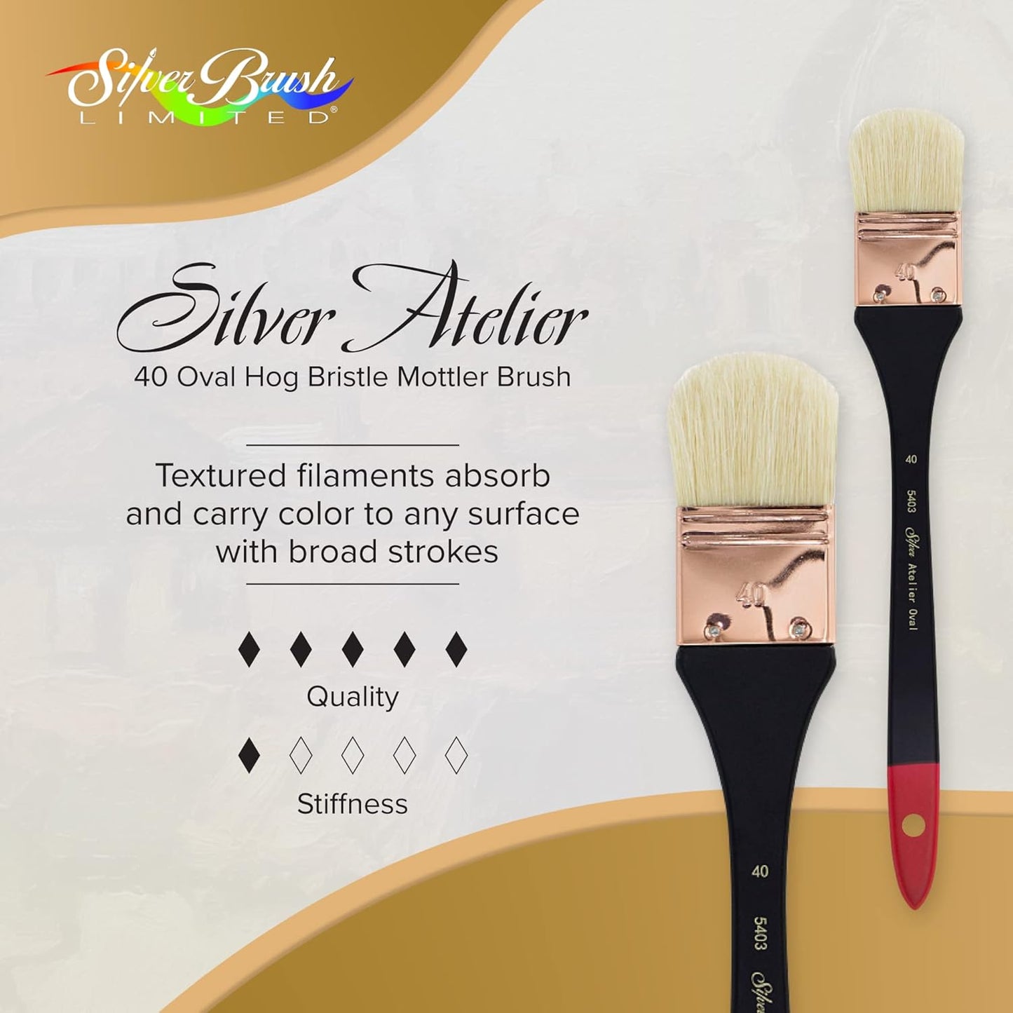 Silver Brush Limited 5403-40 Silver Atelier Oval Mottler Paintbrush for Oil, Acrylic, Watercolor, Gesso and Grounds, Varnish and Top Coat, Size 40, Xtra Long Handle