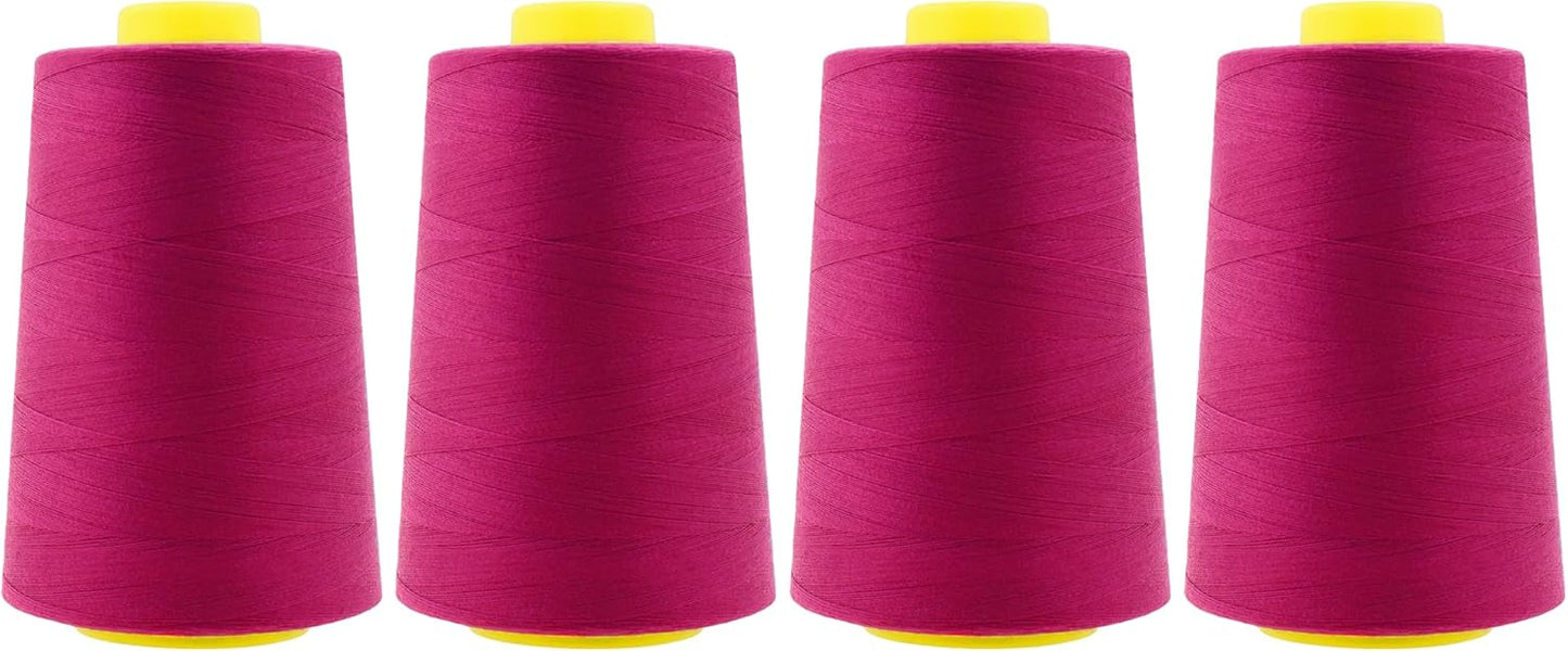 Mandala Crafts 4 Pack of Serger Threads Cones Spools - 40S/2 24000 Yards Polyester Magenta Threads for Sergers Machine and Overlock Quilting Sewing Machine