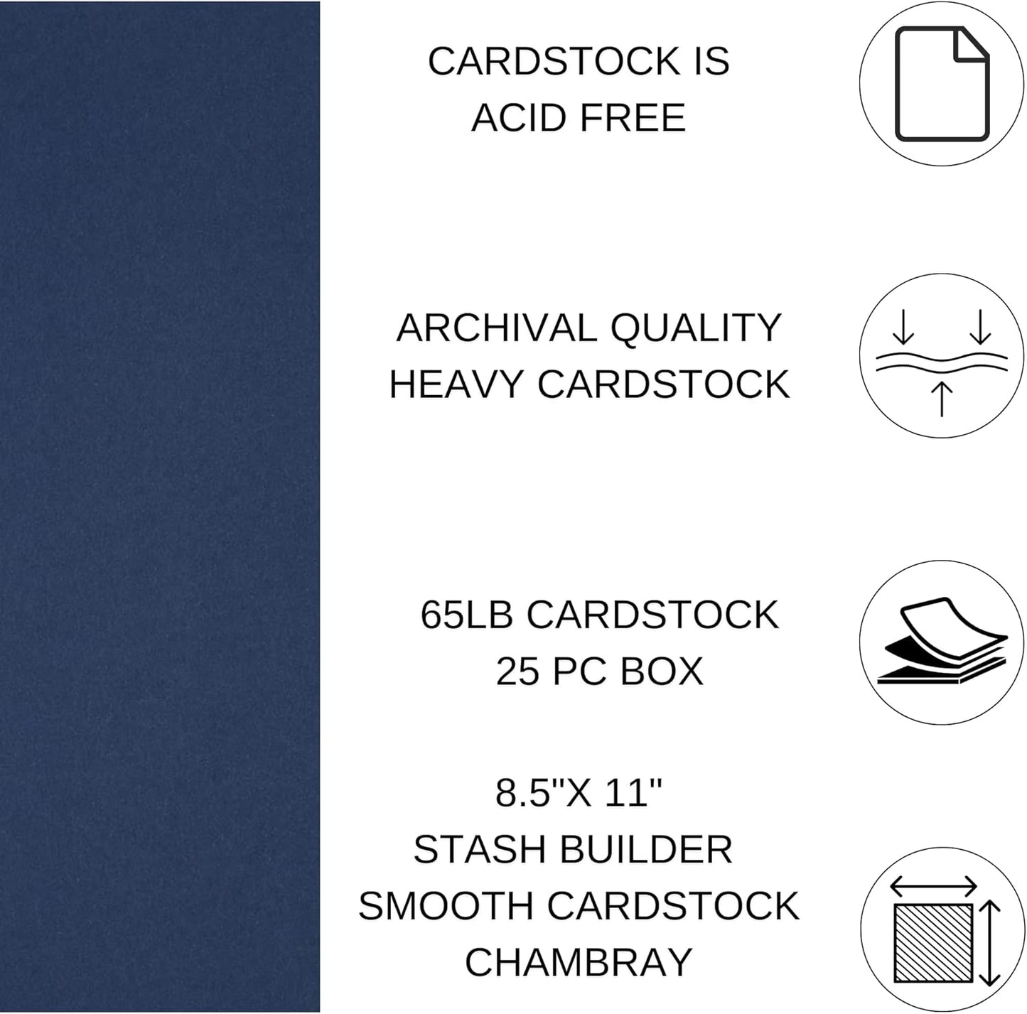PA Paper Accents Stash Builder Cardstock 8.5" x 11" Chambray, 65lb Colored cardstock Paper for Card Making, Scrapbooking, Printing, Quilling and Crafts, 25 Piece Pack