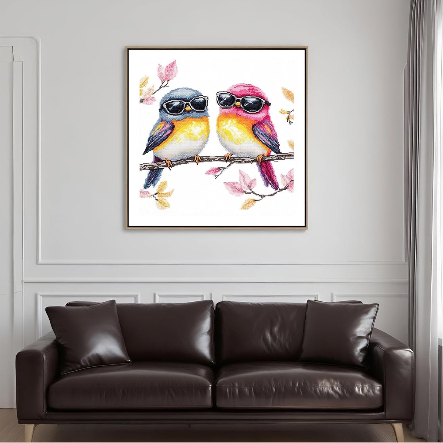 51buyoutgo 11CT Stamped Cross Stitch Kits for Adults - 12x12 in Embroidery Kit with Funny Easy Washable Colorful Birds Pattern, Pre Printed Fabric, Fit for DIY Home Decor, Mom Gifts & Stress Relief