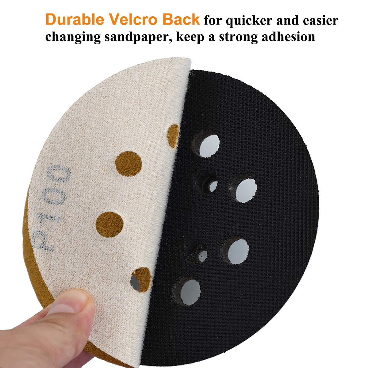 5-Inch 8-Hole Hook and Loop Sanding Discs 100-Grit Random Orbit Sandpaper, 100-Pack