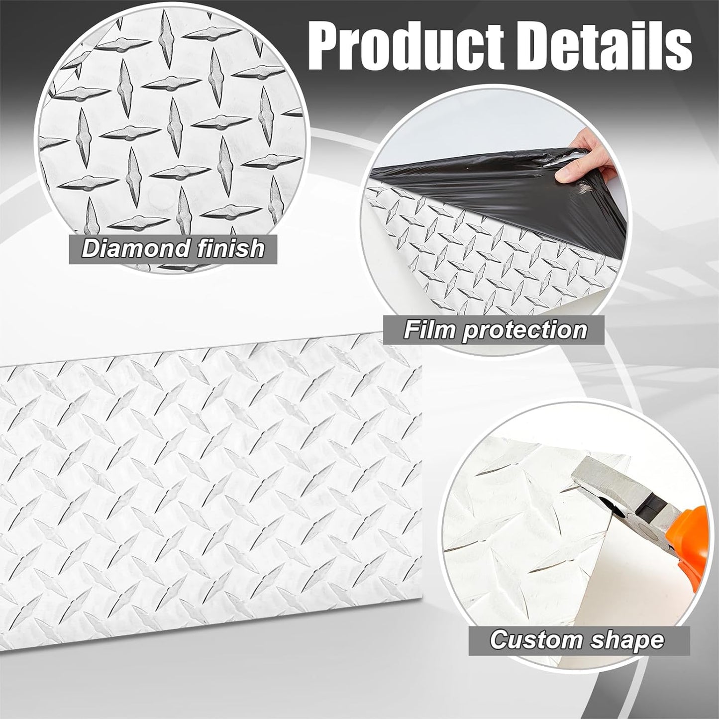 1pcs Diamond Plate Sheet Metal Heavy Duty Tread Aluminum Sheet Diamond Tread Plate for Wall Covering, Cargo Trailer, RV and More (12'' X 24'' X 0.08'',Silver)