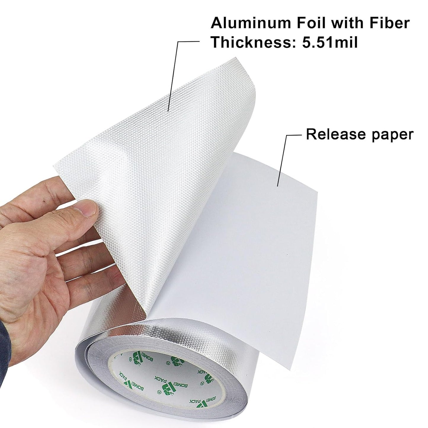 BOMEI PACK Adhesive Aluminum Foil Heat Shield Tape Barrier, Fiberglass Thermal Insulation Reflective Material High Temp Protection (6in*66ft)