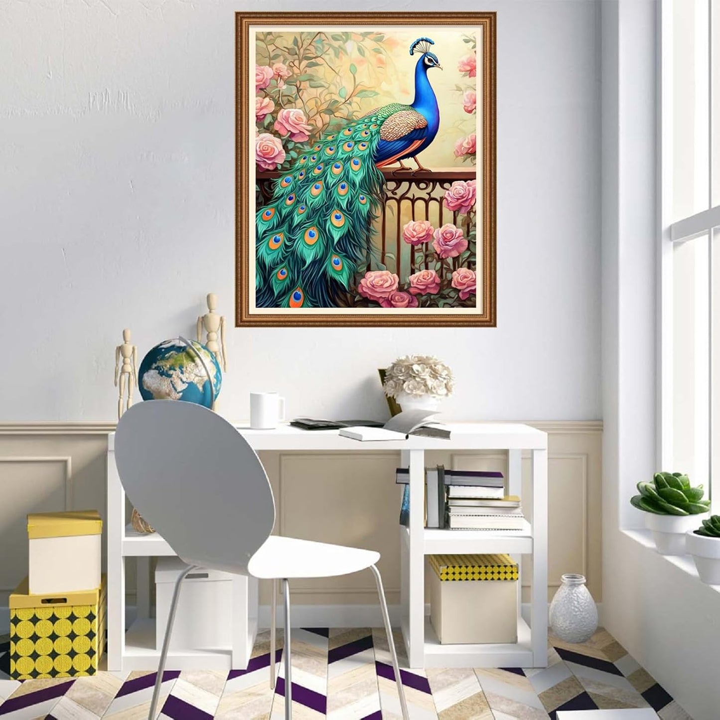 Disnesart Cross Stitch Stamped Full Embroidery Kits DIY 11CT Cotton Thread Printed DIY Needlepoint Kits Craft Needlework Set Cross-Stitch Stamped Sets-Blue Peacock Landscape 16x20 inch