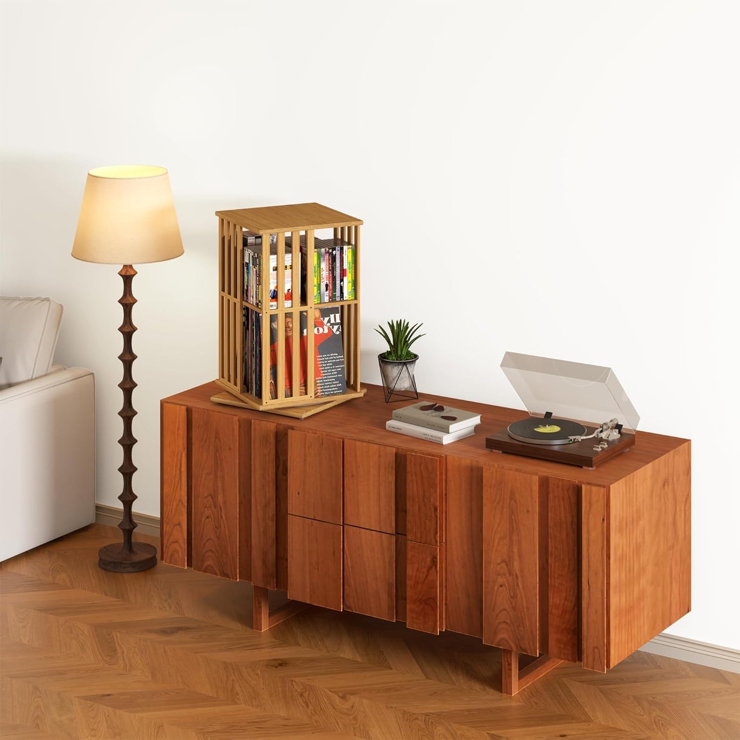 YOWOS Rotating Bookshelf Tower, 360 Display Spinning Bookcase, Bamboo Bookshelf Floor Standing Storage Rack, Wood Narrow Book Shelf Organizer for Kids&Adults (Nature, 2 Tier)