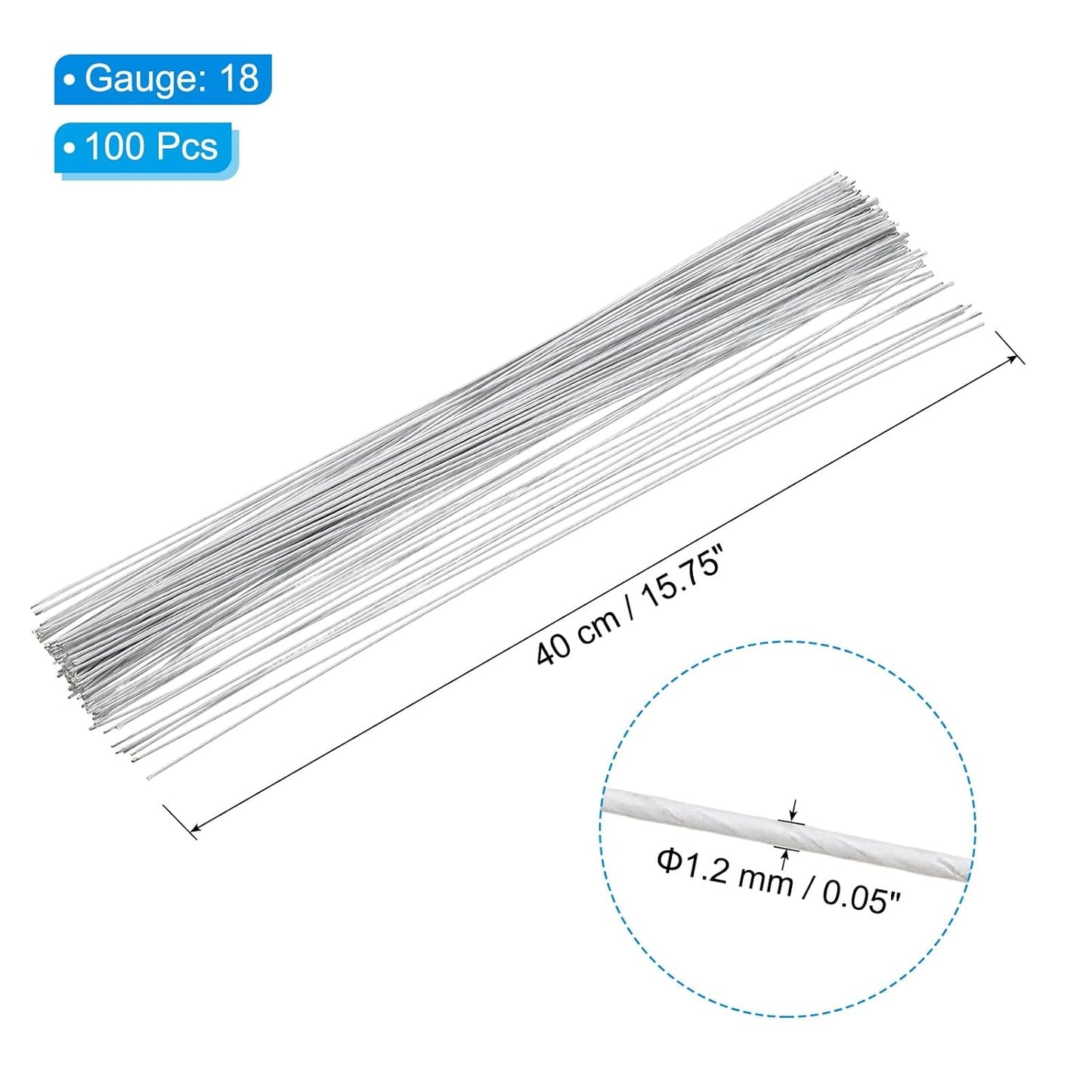 PATIKIL 18 Gauge 16" Floral Stem Wire, 100 Pcs Paper Wrapped Iron Artificial Flower Stem Accessories for DIY Bouquet Stem and Craft Decoration, White