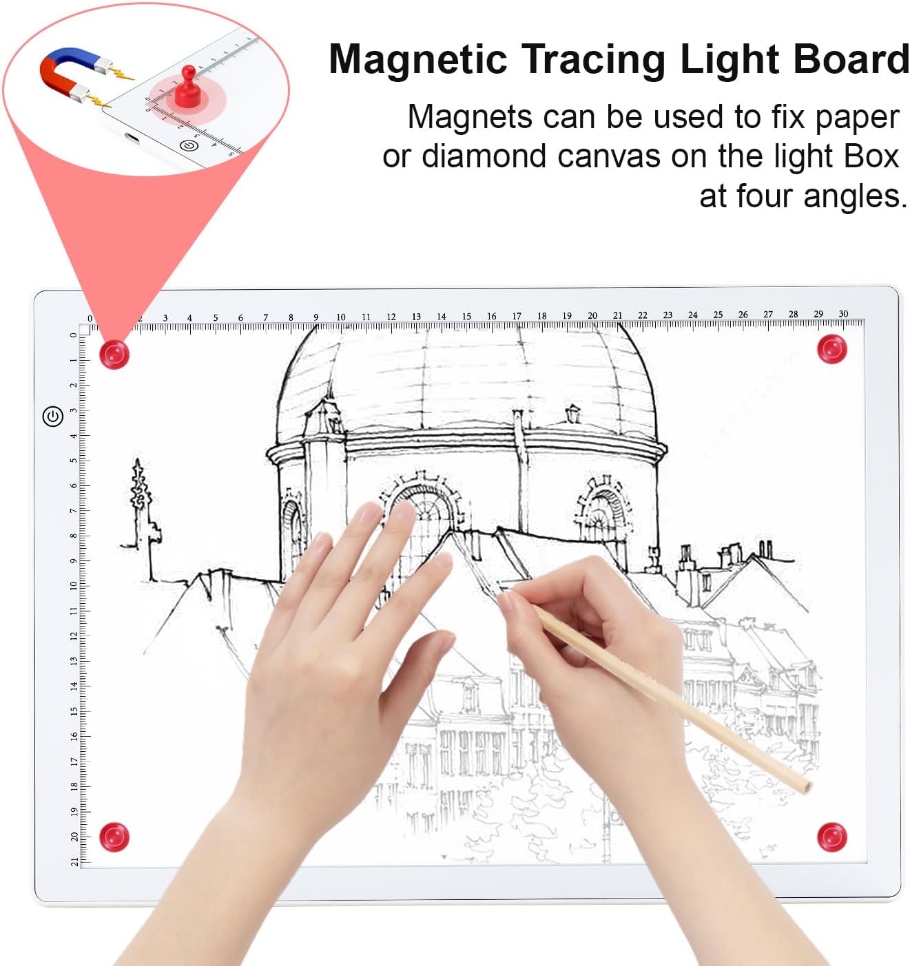 Zocelight A4 Light Box for tracing,Ultra-Thin Magnetic led Light pad for Diamond Painting,3 Level dimming Copy Board for Drawing,Sketching,Tattoo,Light Board for Artists,X-ray Viewing,Weeding Vinyl