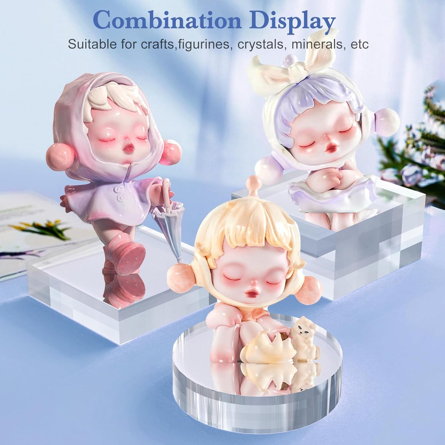 Acrylic Blocks 3 X 3 X 1 Inch 16 Pcs Acrylic Base Stand for Display Clear Block Square Riser Display Stands Pedestal Polished Cube for Jewelry trophy Props Collection Ring