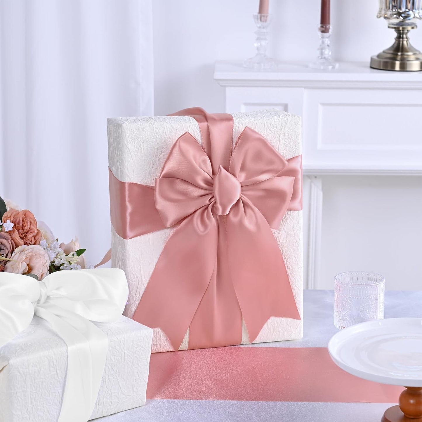 Dusty Pink Satin Ribbon 3 Inch X 15 Yards Solid Color Double Faced Ribbons Perfect for Crafts Wedding Decor Bow Making Arts Sewing and More