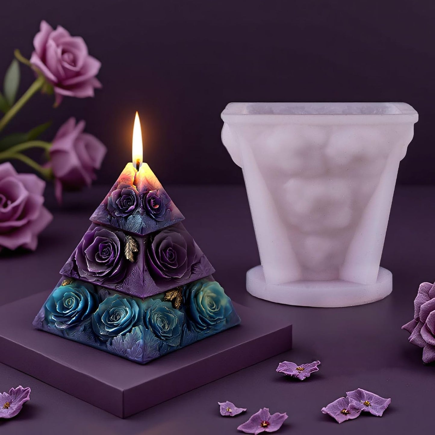 Rose Pyramid Scented Candle Silicone Mold Pillar Silicone Mold Resin Casting, Home Decoration Scented Candle Gypsum Wedding Decoration Handicraft Gift
