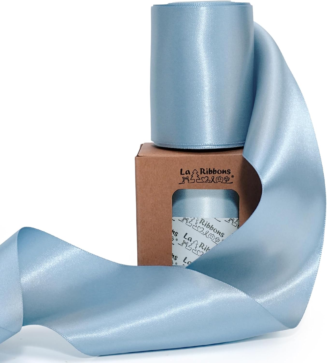 LaRibbons Light Blue Satin Ribbon 3 Inch 10 Yards Double Faced Luxury Baby Blue Silk Ribbon for Gift Wrapping Flower Bouquets Bow Christmas Wedding Party Decoration