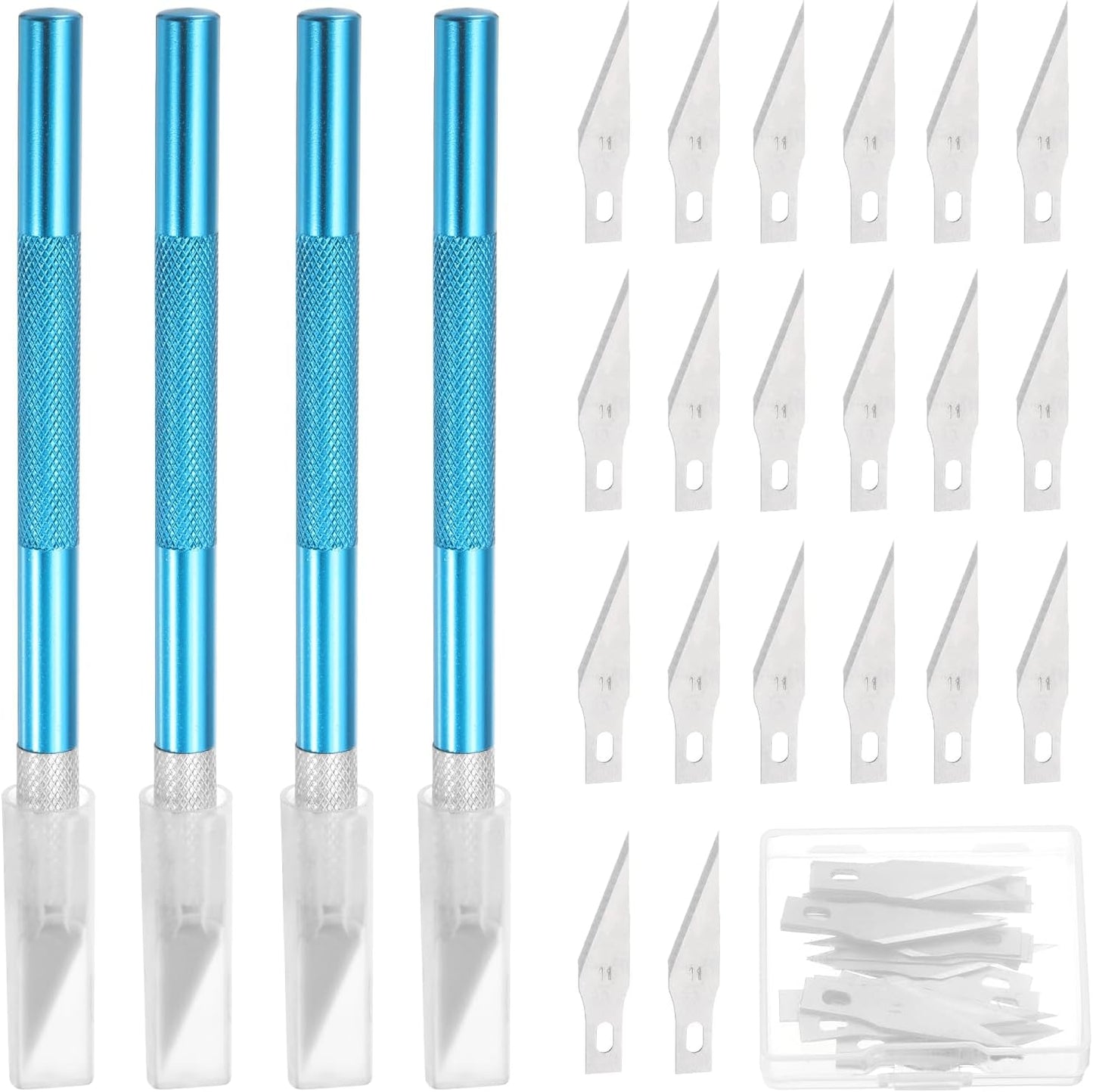 MECCANIXITY 4 Pcs Exacto Knife, Craft Hobby Knife with 40 Exacto Blades(#11) Profession Craft Knives for Crafting, Modeling, Scrapbooking (Blue)