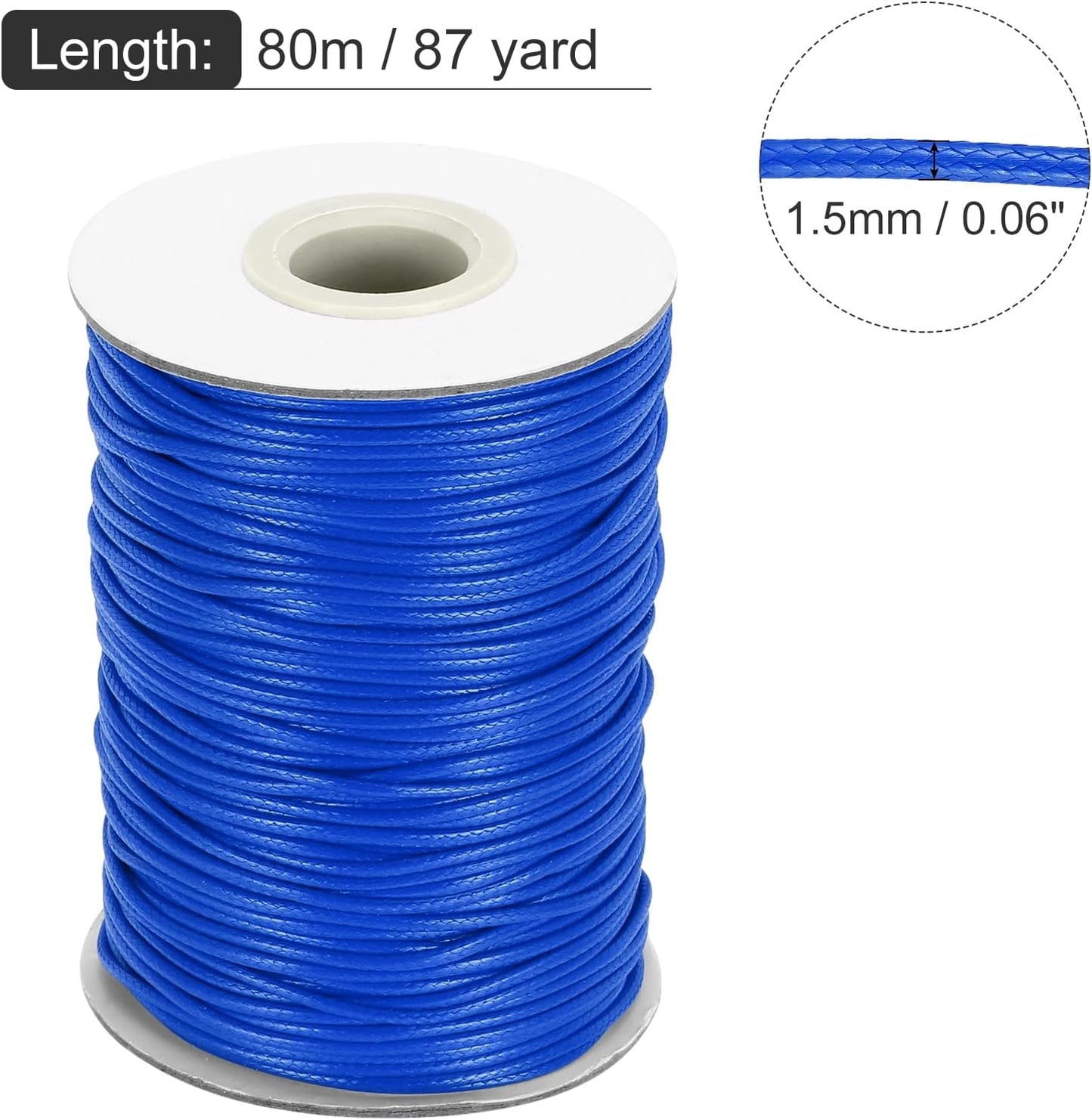 MECCANIXITY Waxed Cord 1.5mm Waxed Thread 87 Yard Wax String Leather Cord for Bracelet Making, Necklaces, Beading, Jewelry Making and DIY Crafts(Bright Blue)