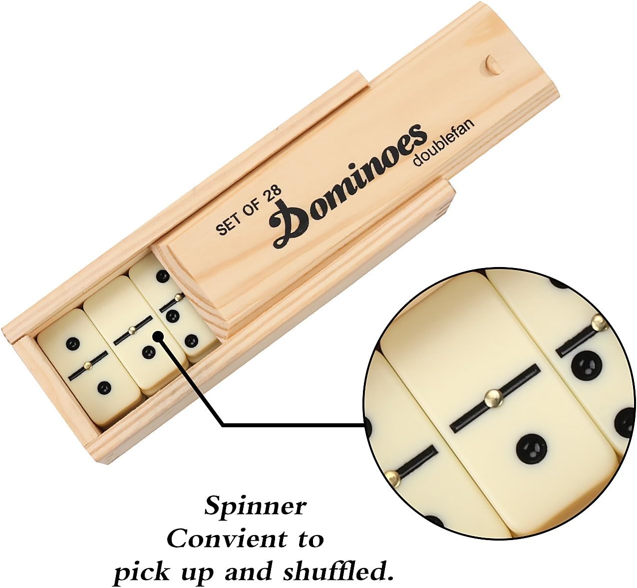 Dominos Set for Adults, Double 6 Domino Game, Double Six Standard Domino with Natural Wooden Box, 28 Tiles,Tradditional Board Game for Adults and Elderly.