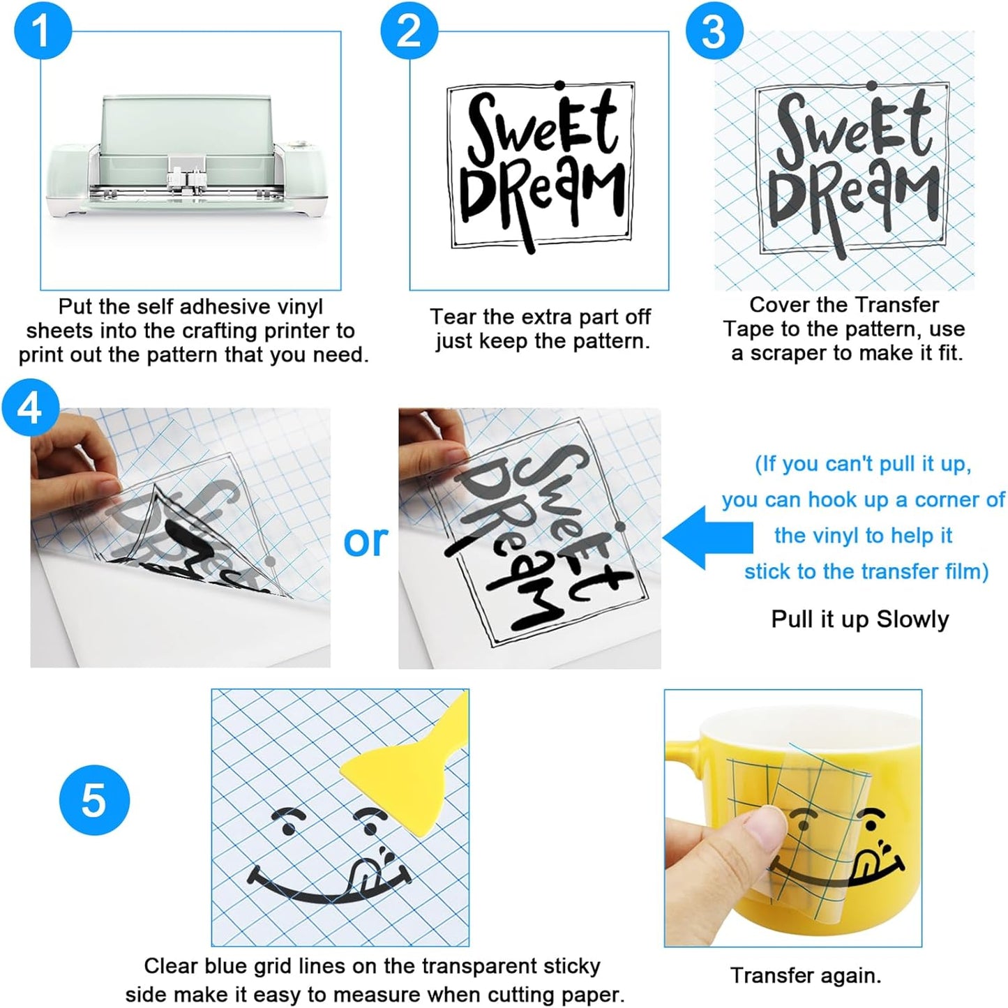 Vinyl Transfer Paper Tape Roll -12" x 50 FT w/Alignment Grid Clear Transfer Tape for Silhouette Cameo, Adhesive Vinyl Contact Paper Roll for Crafts Decals Stickers Windows Signs