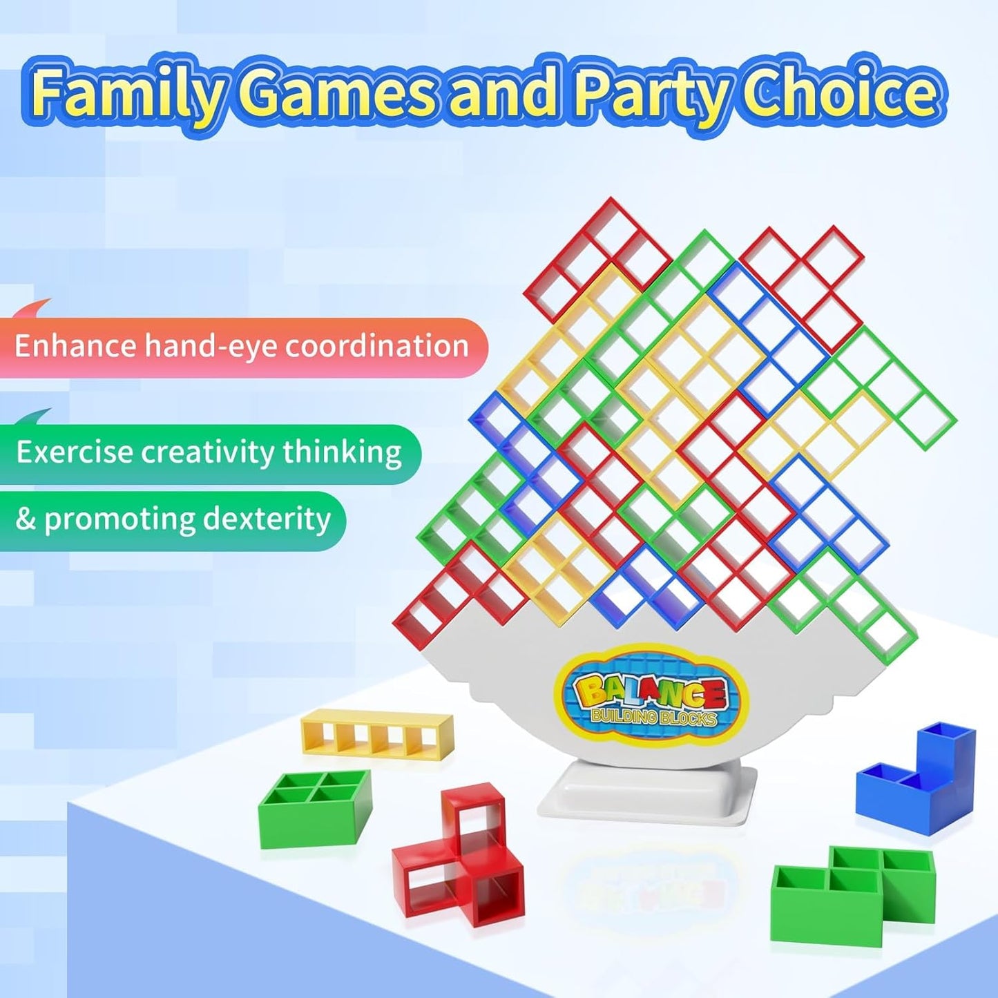 48 Pcs Game Gifts, Balance Stacking Blocks Game，Perfect for Family, Parties, Travel,Boys Girls Gifts，Novelty Toy Gift for Kids or Friends