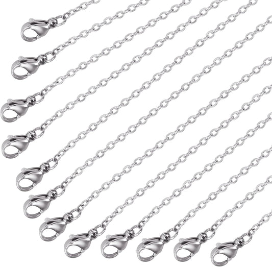 ALEXCRAFT Wholesale 12 PCS Genuine Stainless Steel Cable Chain Necklace Chains Bulk for Jewelry Making(18 Inch(1.5MM))