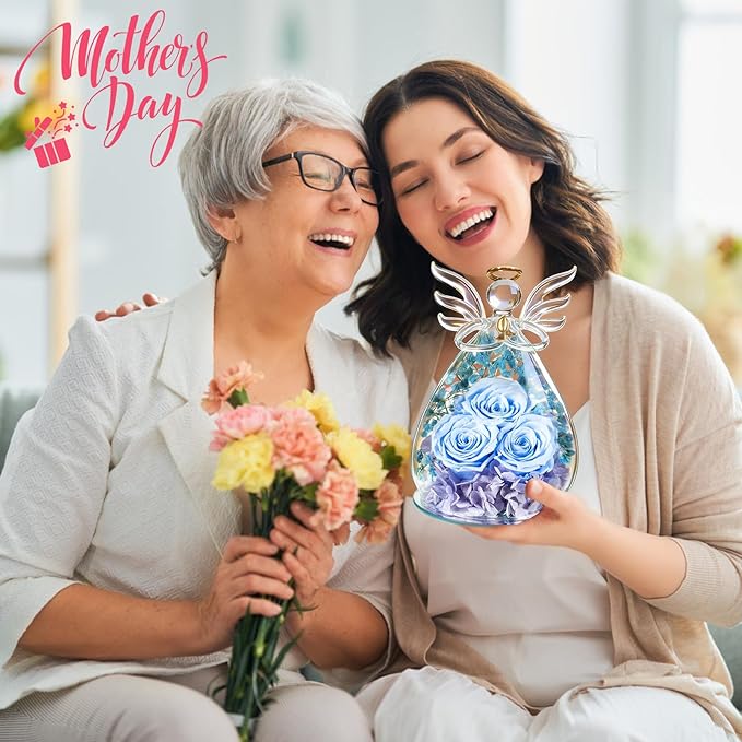 Beferr Valentines Day Rose Gifts for Her Women Mom Gifts for Birthday, Fresh Flowers for Delivery Forever Preserved Rose in Glass Angel Figurine, for Grandma Wife Daughter Girlfriend