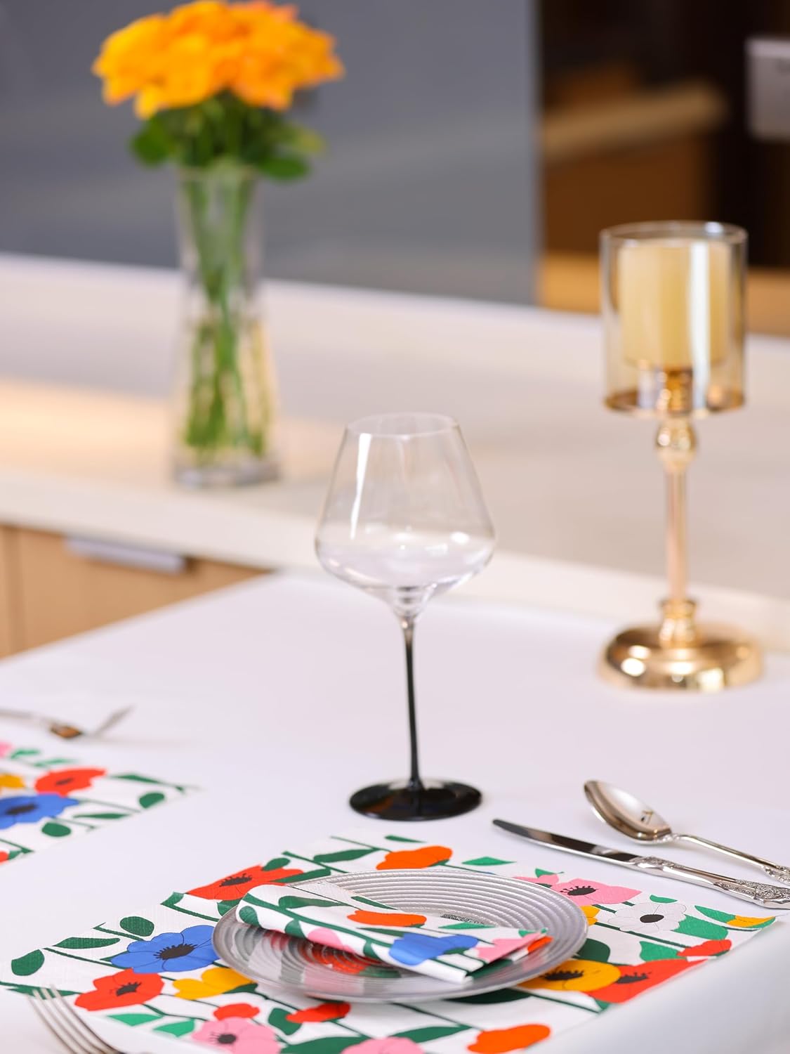 20 Pack Designer Paper Napkins, 3-Ply 6.5x6.5-inches Disposable Decorative White Floral Luncheon Cocktail Napkin for Wedding Event/Birthday/Anniversary Party/Baby Shower