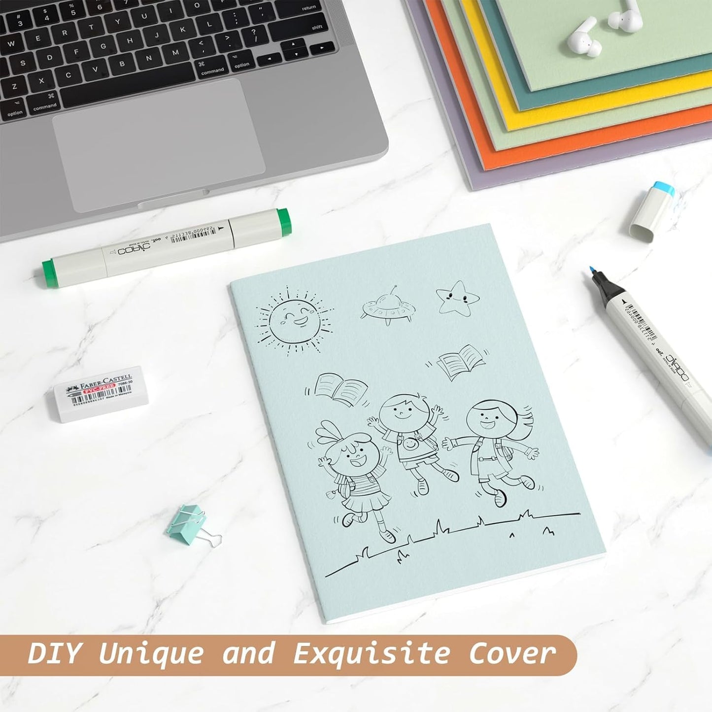 Oucaru Journaling Notebooks A5 Notebook college Blank Sketch Book 32 Pack Small Kraft Notebooks Bulk 8.3x5.5 Inches, 16 Colors Drawing Notebook Soft Cover Steno Pads School Supplies