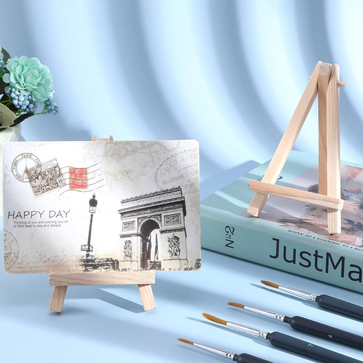 100 Pieces Mini Wood Easel Stands 5 Inch Small Wooden Canvas Easels Display Art Craft Tripod Painting Easels Tabletop Holder for Artist Crafts, Business Cards, Photos, Gift