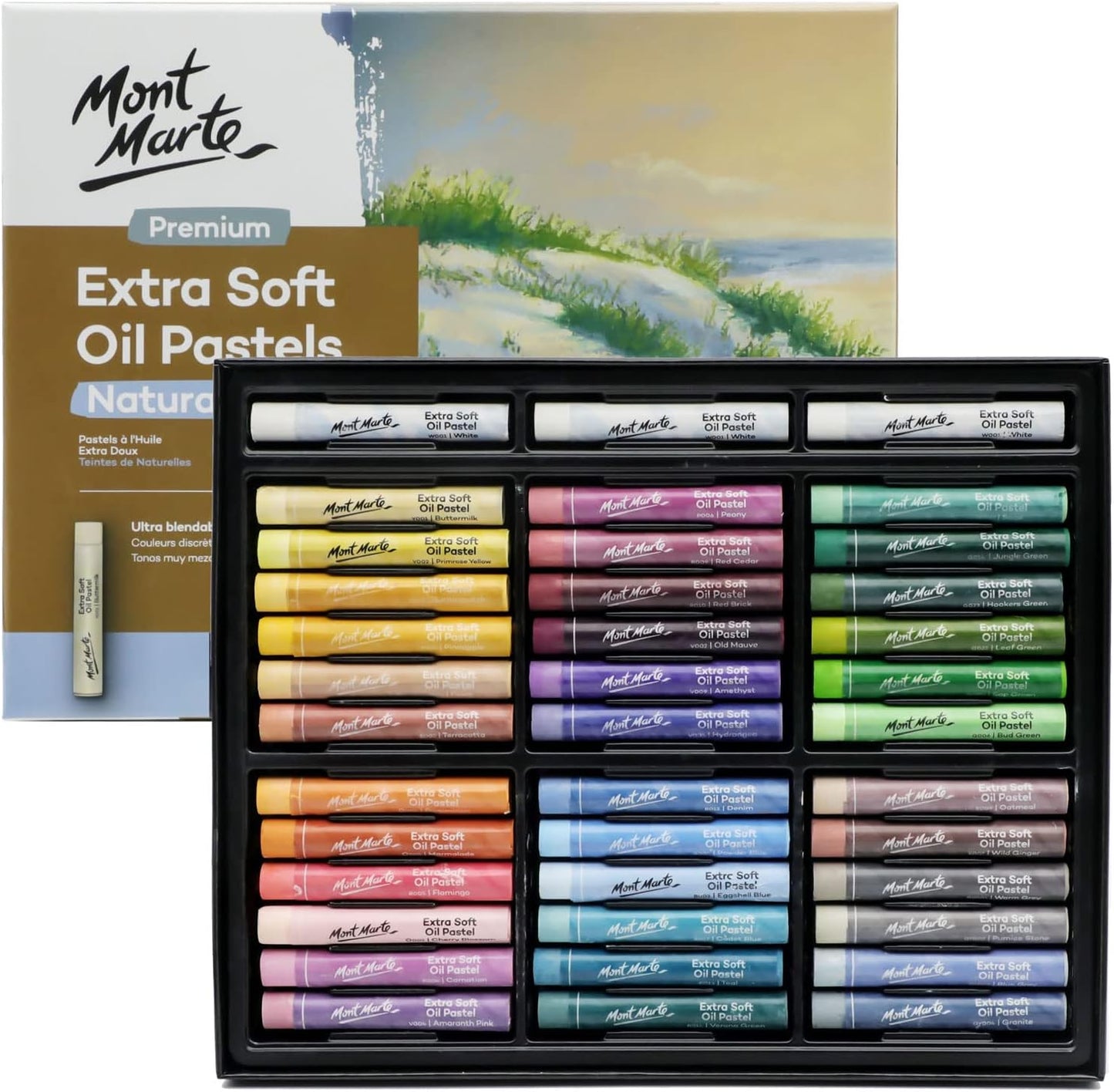 Mont Marte Extra Soft Oil Pastels Natural Hues Premium 39pc, Assorted Natural Oil Pastel Colors, Vibrant, Buttery, Versatile Art Pastels for Blending, layering & Shading, Coloring and Sketching
