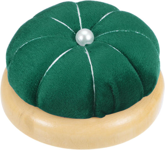 HARFINGTON Wooden Base Pin Cushion Japanese Style Cute Needle Holder Pincushions Round for Sewing Quilting Needlework DIY Crafts, Dark Green