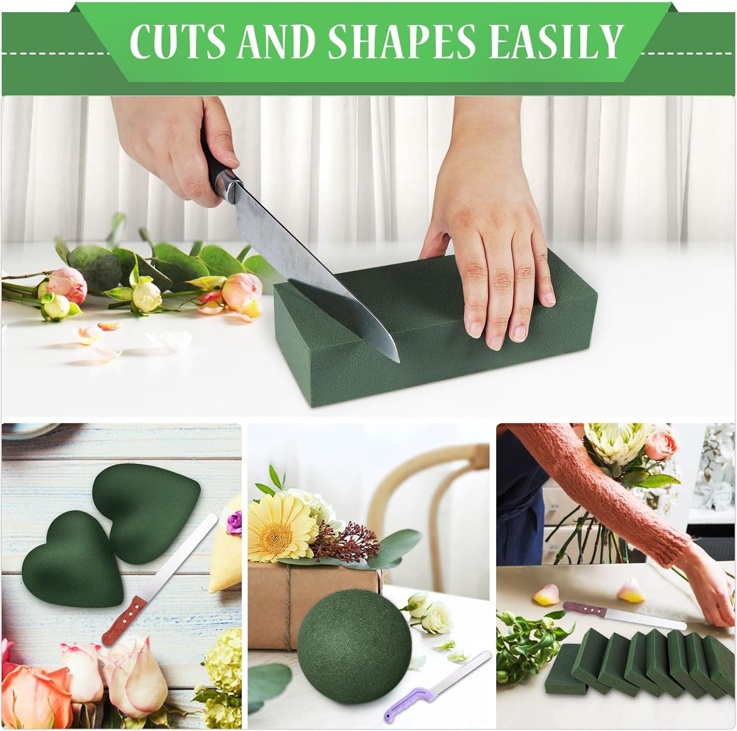 Gardace 2 Pack Floral Foam Blocks Each (8.7"L x 3.5"W x 2"H), Green Wet and Dry Floral Foam, Used for Fresh Flowers and Artificial Flowers, Plant Foam is Suitable for Wedding, Festival Decoration