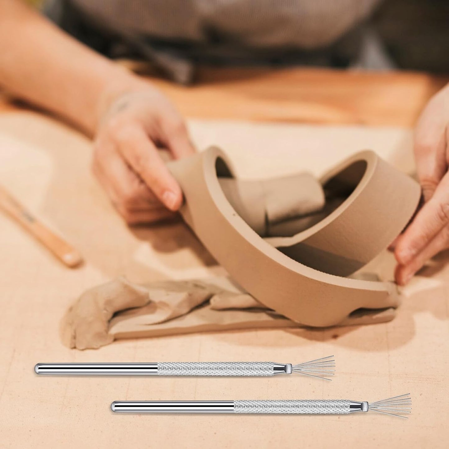 10 Pcs Needle Tools for Clay, Clay Modeling Tools, Seven Needles Wire Texture Tool, Sculpting Ceramics Pottery Carving Tool for Ceramic Polymer Pottery Sculpting, Texturing, Modeling