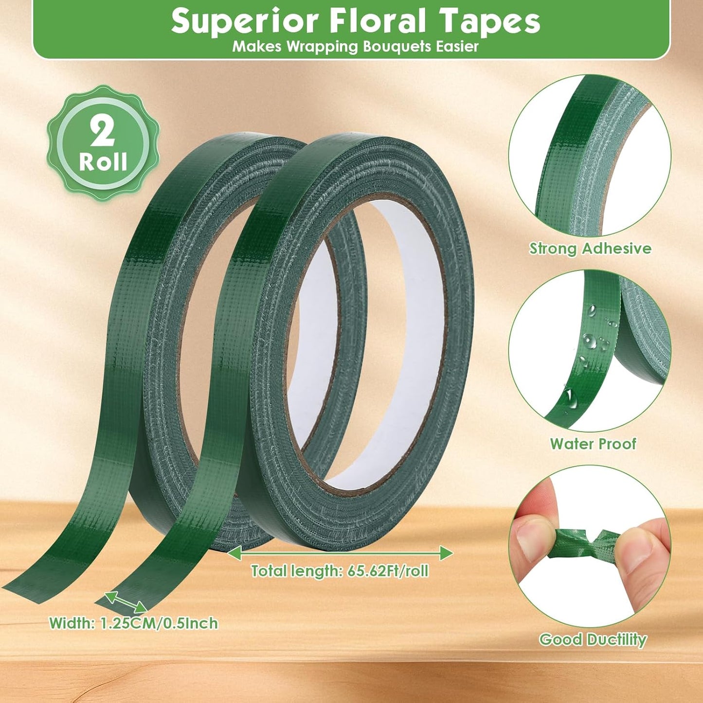 MAPVOLUT 10 Pcs Green Floral Foam Blocks (5.5” x 3.1” x 1.7”) with 2 Rolls Waterproof Floral Tape - 12mm x 65.62ft, for Fresh or Artificial Flower Arrangements, DIY Wedding, Home Decor, and Crafts