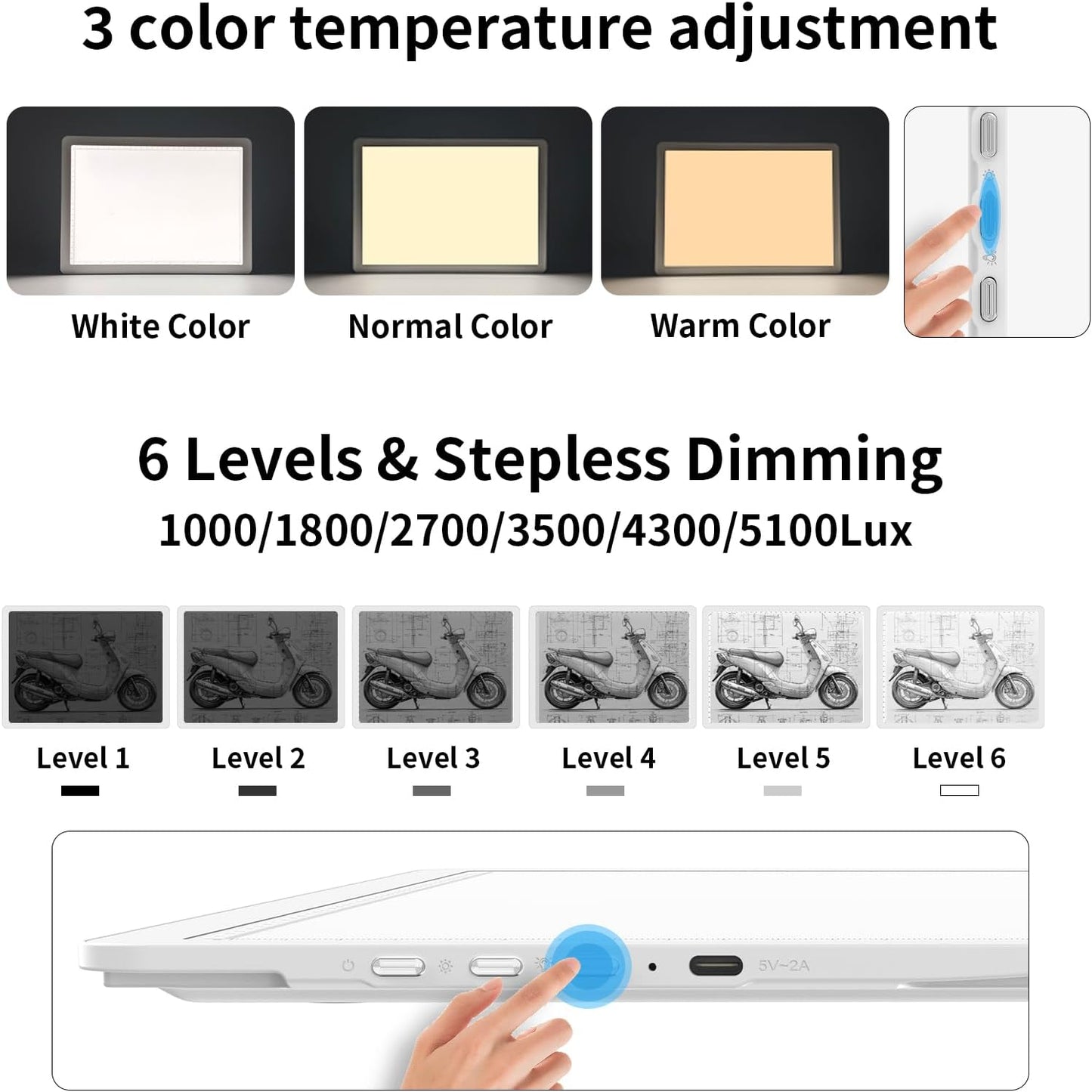TOHETO Rechargeable A3 Light Board with Stand, Bag, Super Bright Magnetic Light Pad with Side Buttons, Wireless Light Box for Tracing and Drawing, Cordless Light Table for Diamond Painting, Sketching
