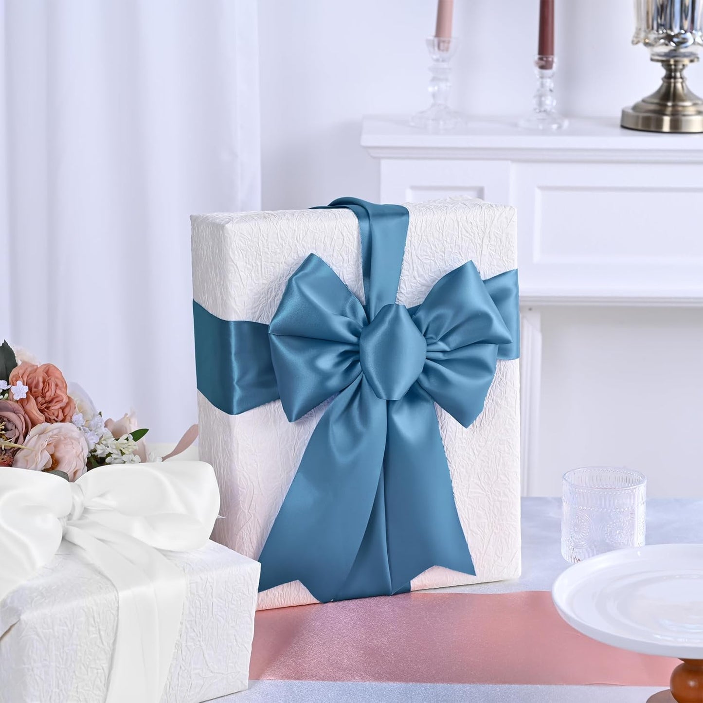 Blue Smoke Satin Ribbon 3 Inch X 15 Yards Solid Color Double Faced Ribbons Perfect for Crafts Wedding Decor Bow Making Arts Sewing and More