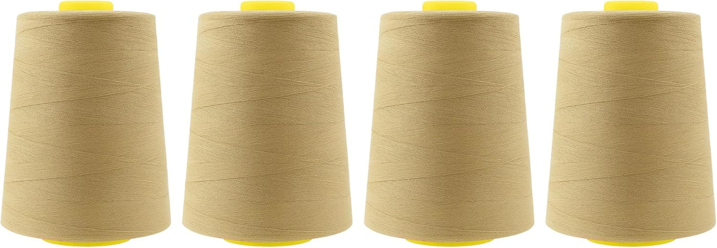 Mandala Crafts 4 Pack of Serger Threads Cones Spools - 20S/2 24000 Yards Polyester Khaki Threads for Sergers Machine and Overlock Quilting Sewing Machine