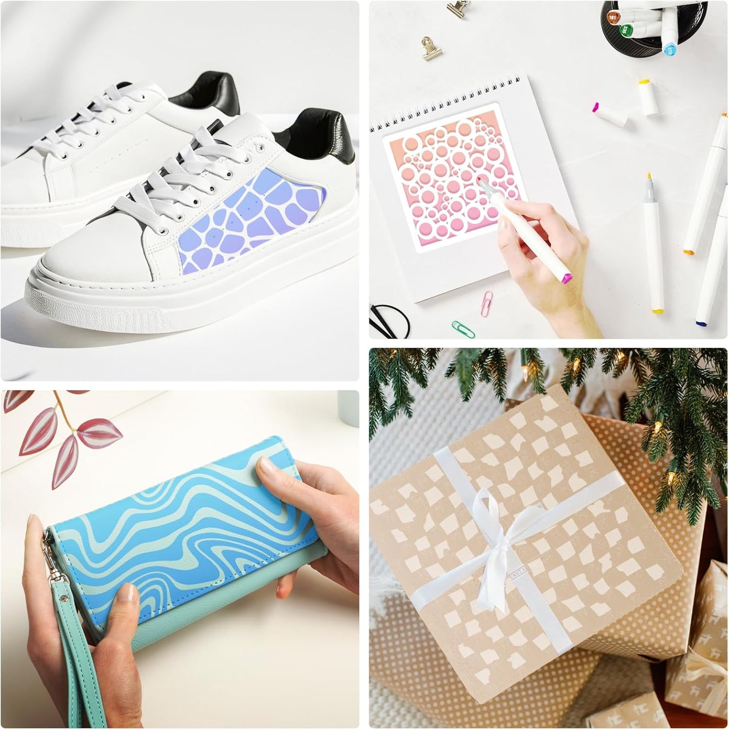 16Pcs Layering Stencils for Painting, 6"x6" Paint Stencils Mixed Texture Bubble Dot Waves Stone Crackle Splatter Geometric Stencil, Stencil for Painting on Wood DIY Art Crafts