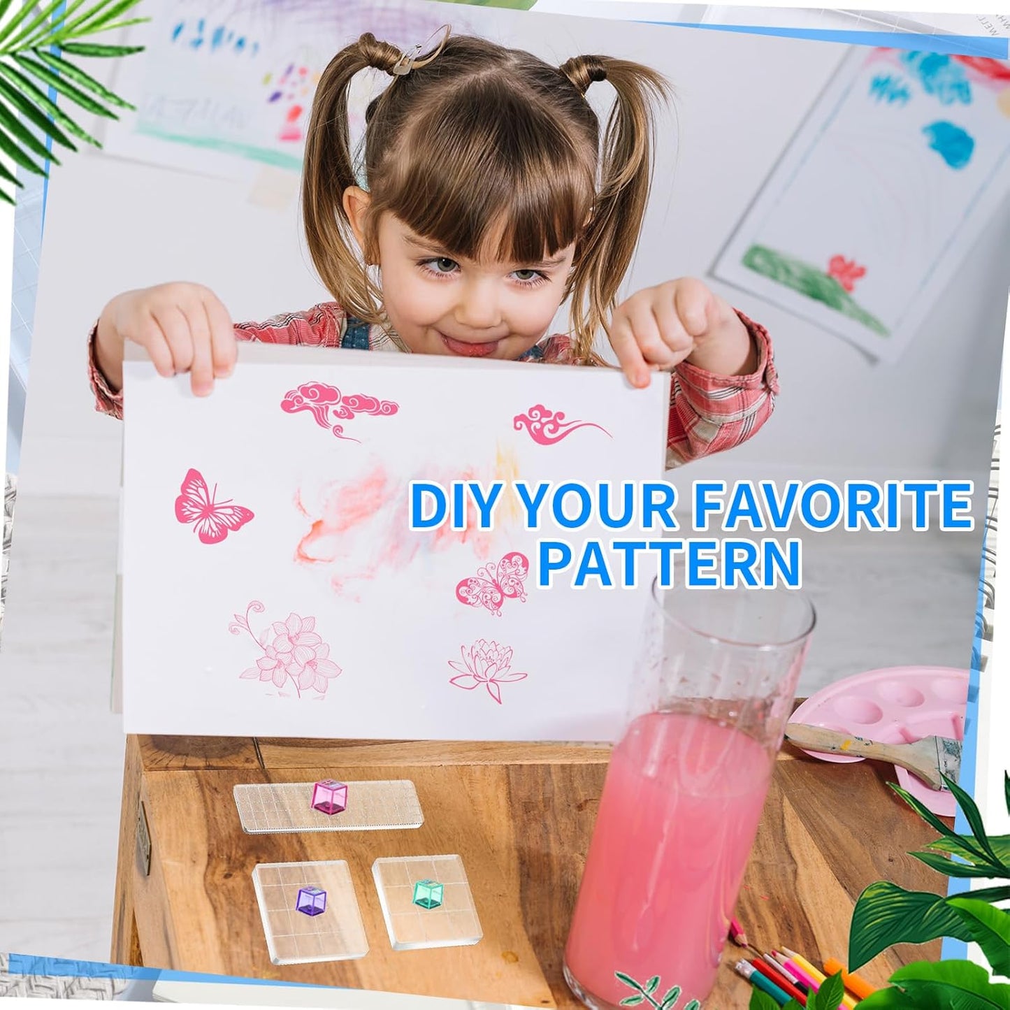 7 Pieces Acrylic Clear Stamp Block Clear Stamping Tools Set Decorative Stamp Blocks with Grid Lines for Scrapbooking Crafts, Card Making, DIY Projects (Assorted Sizes)