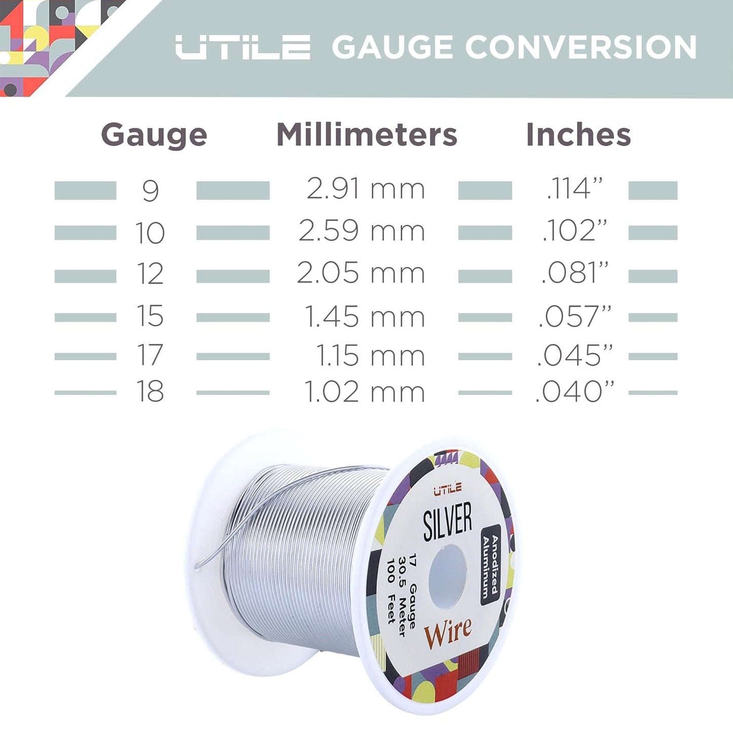 UTILE Armature Aluminum Wire 100 ft 17 Gauge 1.4 mm Anodized Craft Bendable Wire – Sculpting Metal Silver for Bonsai Trees, Clay, Crafts, Plants, Gardening, Beading and Jewelry Making (Silver)