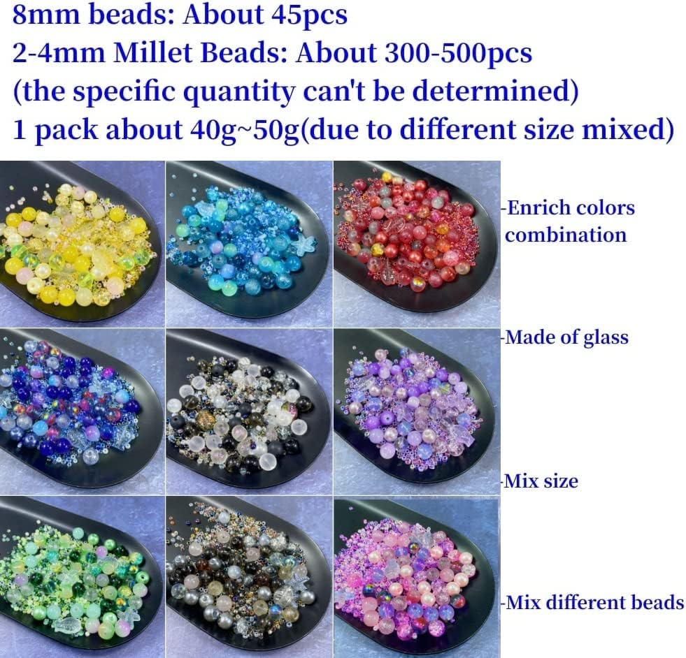 Assorted Glass Resin Beads Multi Size Colors Smooth Cracked Gravel Millet Spacer Beads for Bracelets Necklace Earring DIY Jewelry Making Craft(Smoke Gray Series)