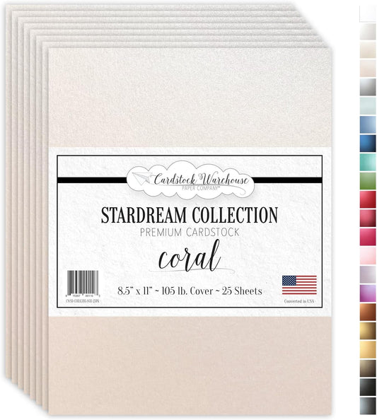 Cardstock Warehouse Stardream Coral Cardstock Paper - 25 Sheets, 8.5 x 11" – 105 lb / 284 GSM Premium Metallic Coral Card Stock for High-end Printing, Card Making, Die-cutting & DIY Projects